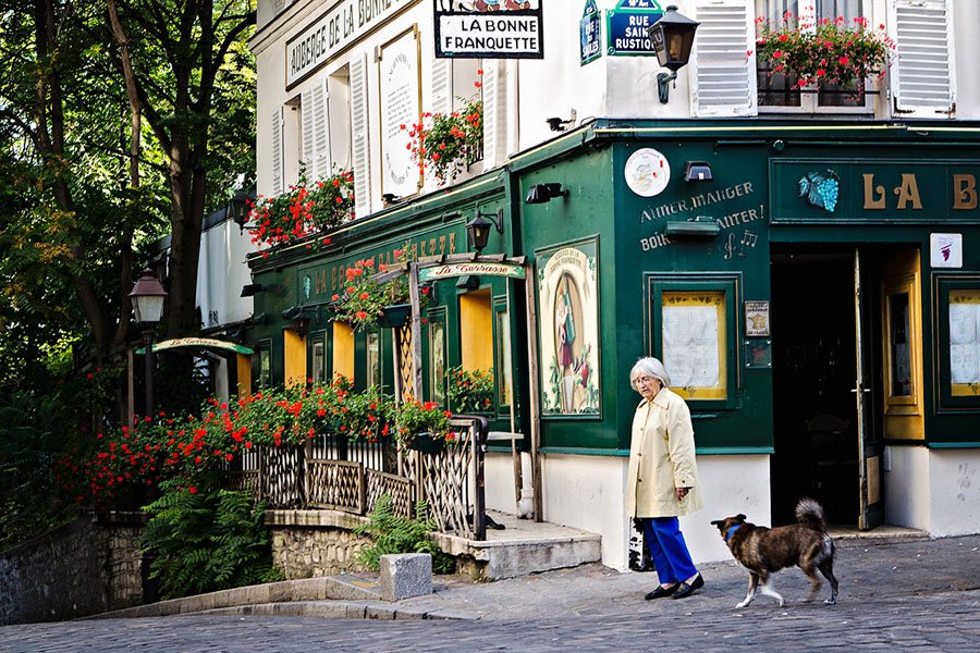 Senolė ir šuo Monmartre