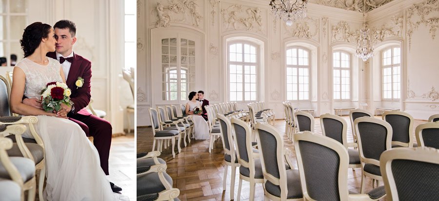 Baltoji salė vestuvinei fotosesijai Rundalės rūmuose